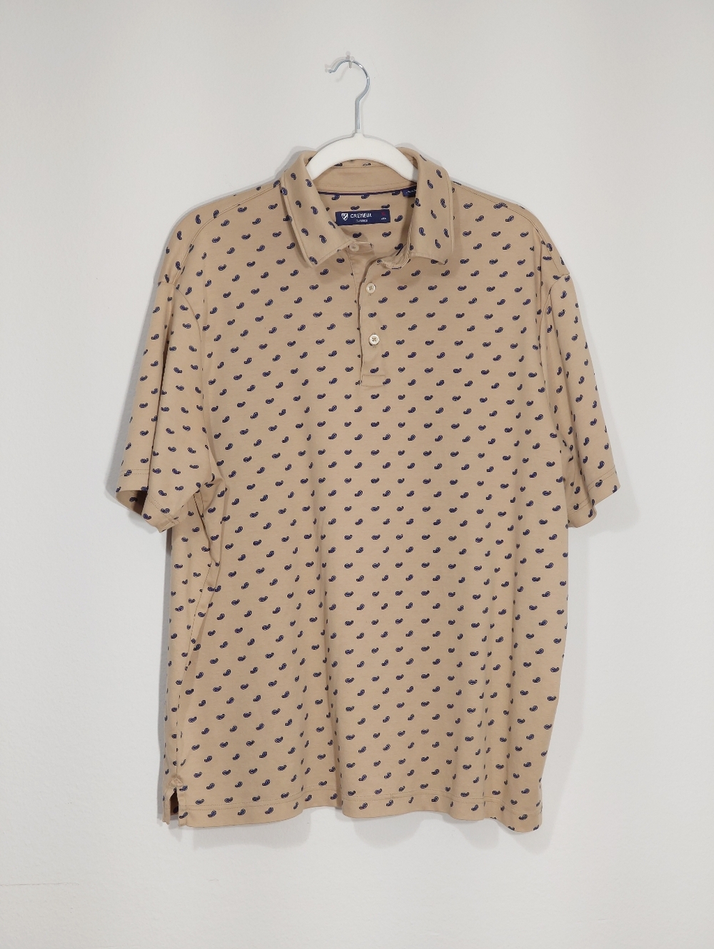 Cremeux Classics Beige Paisley Polo Shirt Men’s XL Cotton Short Sleeve